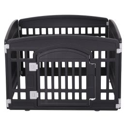 Pet Playpen Foldable Gate for Dogs Heavy Plastic Puppy Exercise Pen with Door Portable Indoor Outdoor Small Pets Fence Puppies Folding Cage 4 Panels M (black: black)