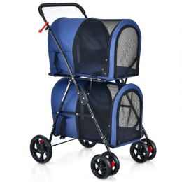 Double Pet Stroller 4-in-1 With Detachable Carrier And Travel Carriage (Type: Pets, Color: navy)